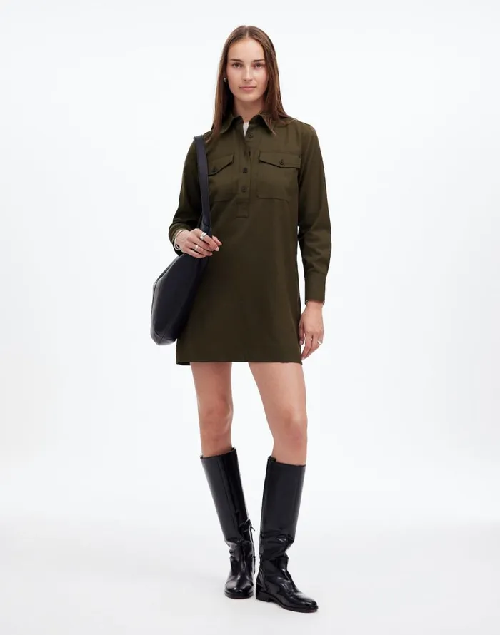 Dresses Women Madewell ButtonUp Mini Shirtdress Dark Olive Melange