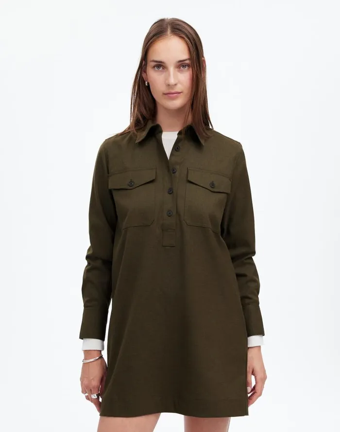 Dresses Women Madewell ButtonUp Mini Shirtdress Dark Olive Melange