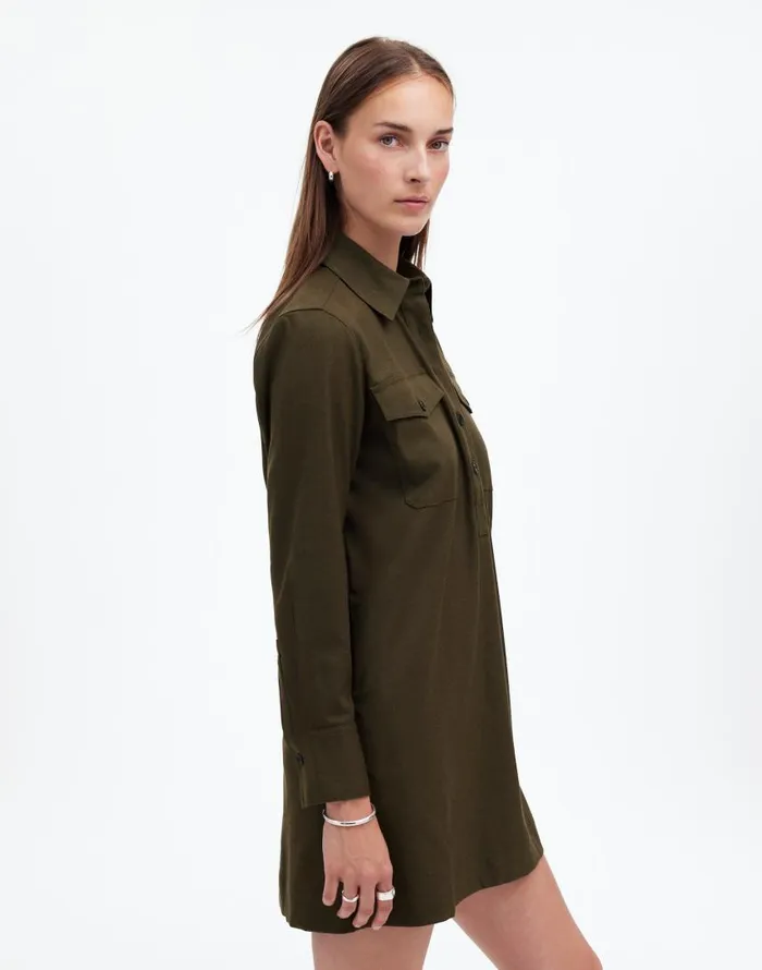 Dresses Women Madewell ButtonUp Mini Shirtdress Dark Olive Melange