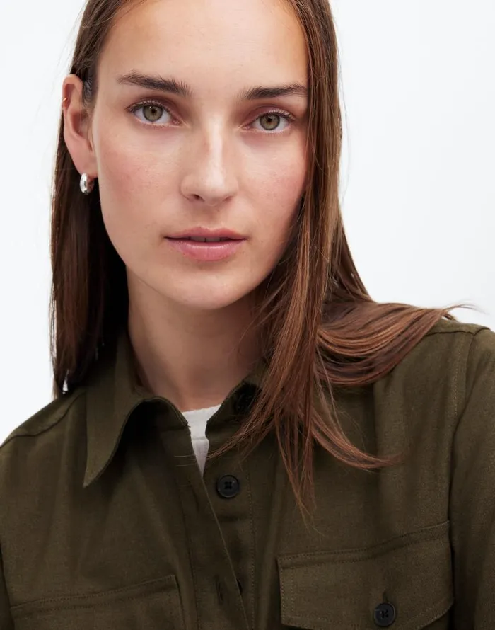 Dresses Women Madewell ButtonUp Mini Shirtdress Dark Olive Melange