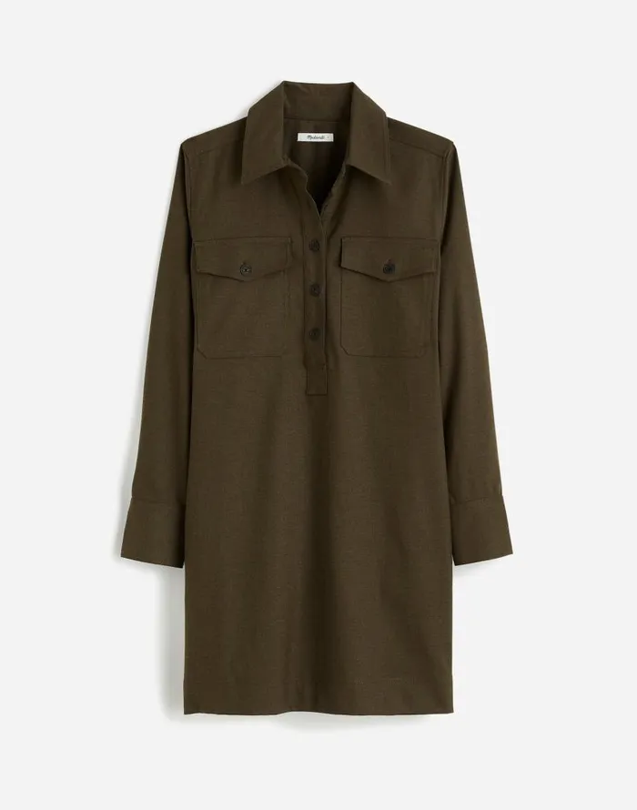 Dresses Women Madewell ButtonUp Mini Shirtdress Dark Olive Melange