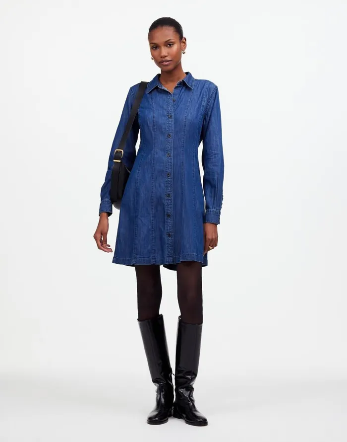 Dresses Women Madewell Denim Seamed Mini Dress In Clearfield Wash Clearfield Wash