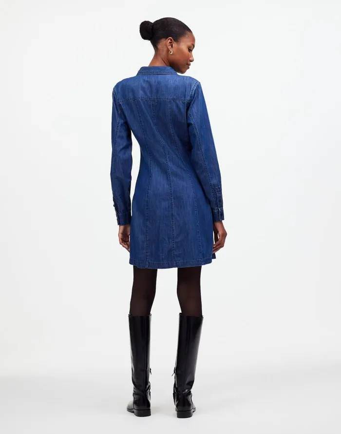 Dresses Women Madewell Denim Seamed Mini Dress In Clearfield Wash Clearfield Wash