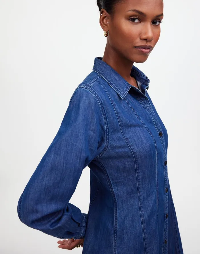 Dresses Women Madewell Denim Seamed Mini Dress In Clearfield Wash Clearfield Wash