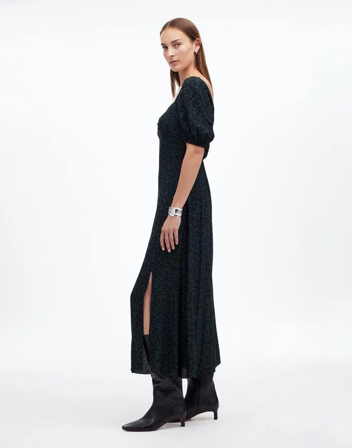 Dresses Women Madewell PuffSleeve Sweetheart Midi Dress Green Print