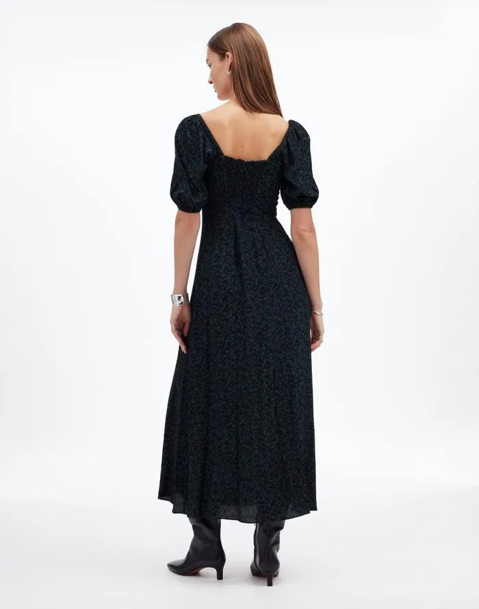 Dresses Women Madewell PuffSleeve Sweetheart Midi Dress Green Print