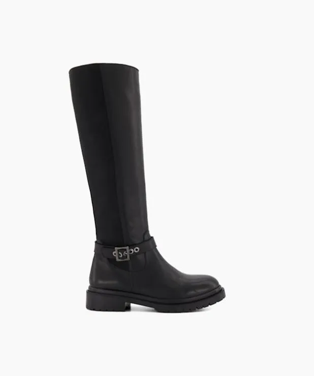 Dune London Black Boots Women BuckleDetail Leather KneeHigh Boots Black