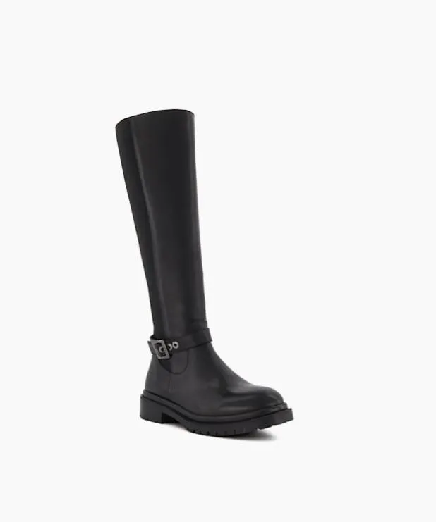 Dune London Black Boots Women BuckleDetail Leather KneeHigh Boots Black