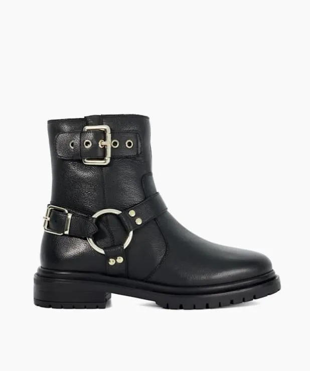 Dune London Black Boots Women Cleated Sole Biker Boots Black