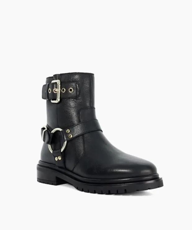 Dune London Black Boots Women Cleated Sole Biker Boots Black