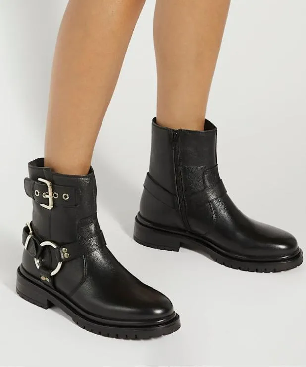 Dune London Black Boots Women Cleated Sole Biker Boots Black
