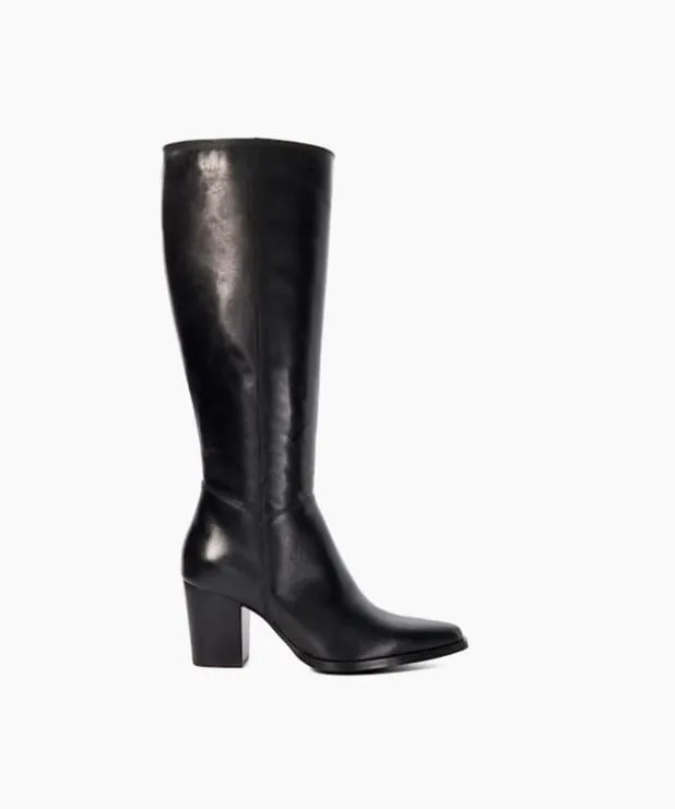Dune London Black Boots Women Leather Western Knee High Boots Black