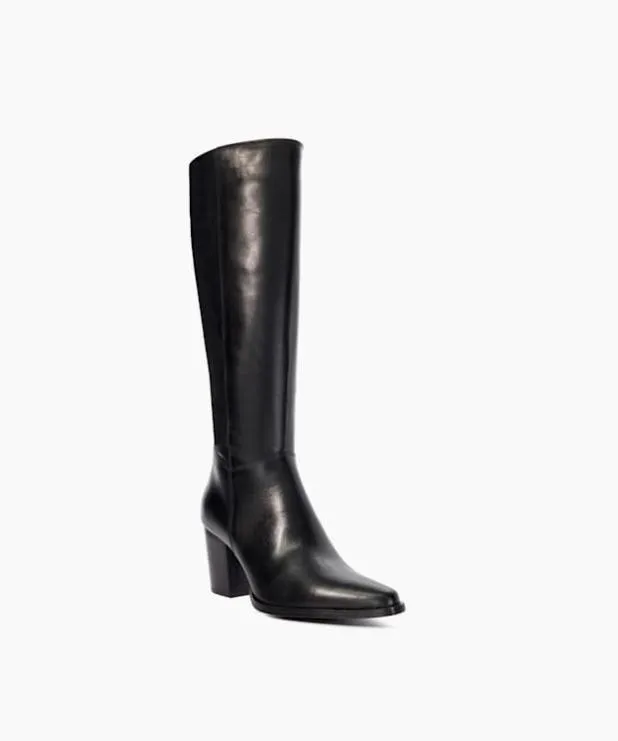 Dune London Black Boots Women Leather Western Knee High Boots Black