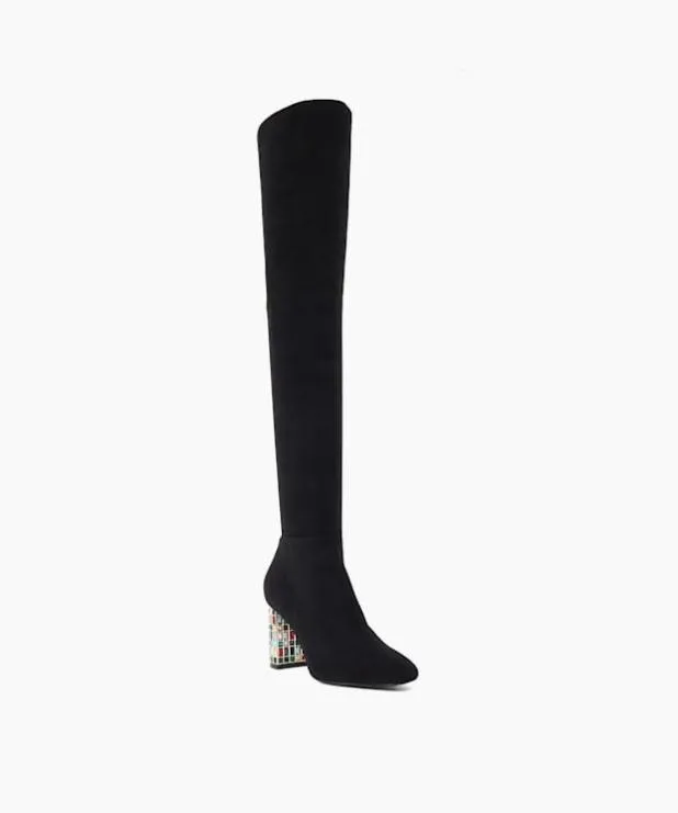 Dune London Black Boots Women Over The Knee Jewel Heel Boots Black