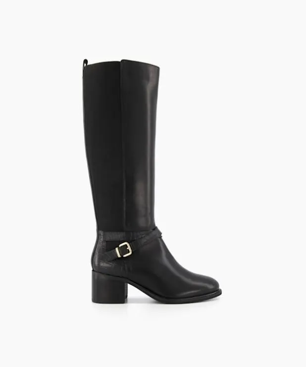 Dune London Black Boots Women Wide Fit Croc Leather Calf Boots Black