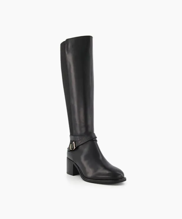Dune London Black Boots Women Wide Fit Croc Leather Calf Boots Black