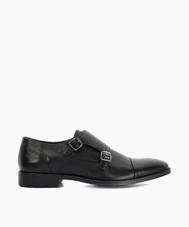 Dune London Black Shoes Men Double Buckle Monk Shoe Black