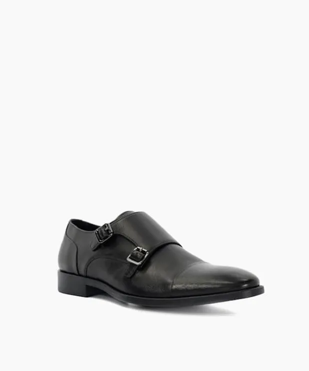 Dune London Black Shoes Men Double Buckle Monk Shoe Black