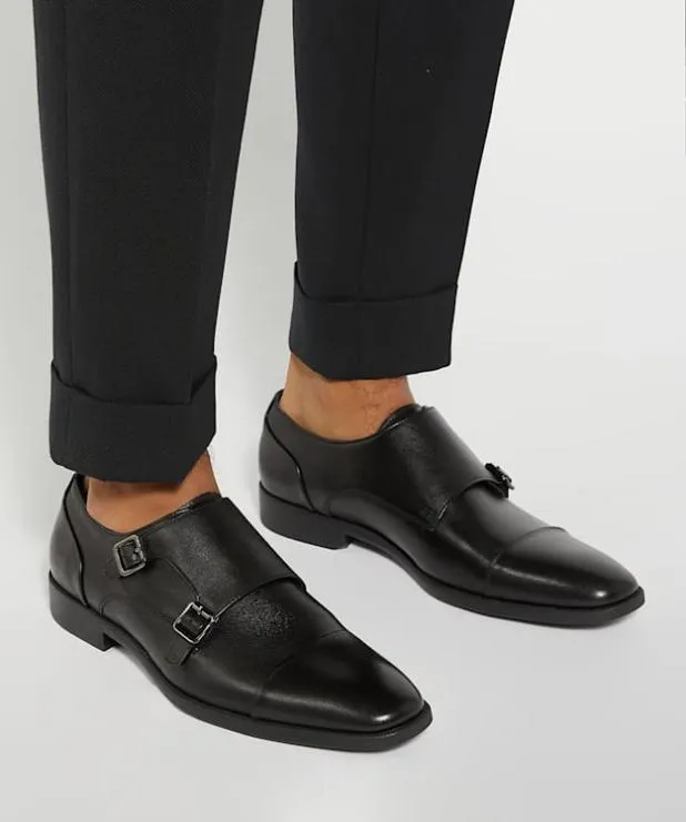 Dune London Black Shoes Men Double Buckle Monk Shoe Black