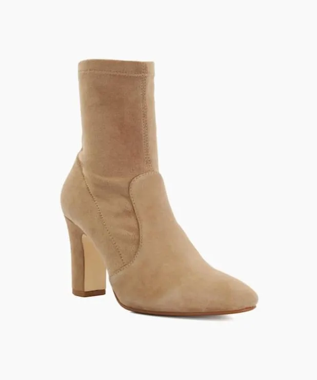 Dune London Brown Boots Women Almond Toe Block Heel Sock Boots Brown