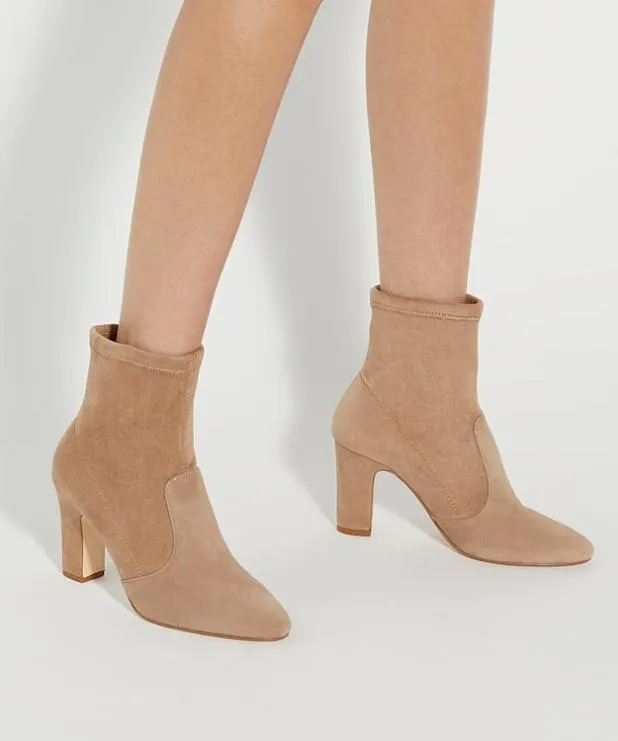Dune London Brown Boots Women Almond Toe Block Heel Sock Boots Brown