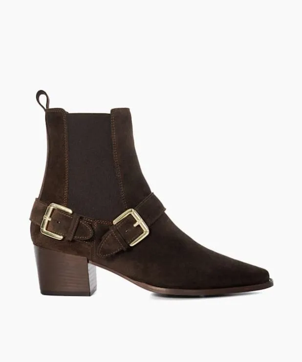 Dune London Brown Boots Women Buckled Chelsea Ankle Boots Brown