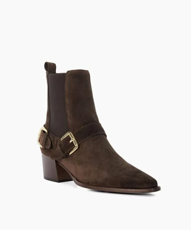 Dune London Brown Boots Women Buckled Chelsea Ankle Boots Brown
