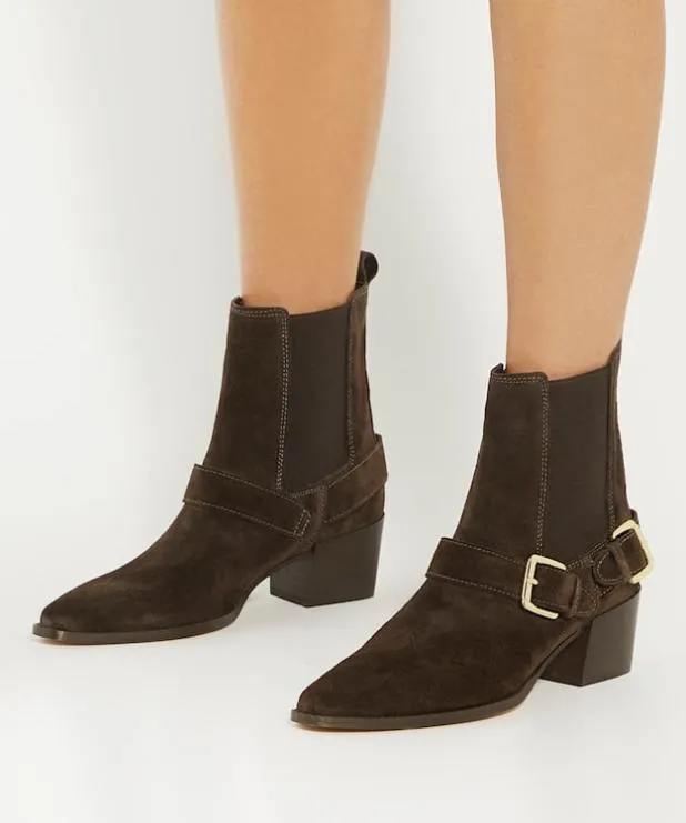 Dune London Brown Boots Women Buckled Chelsea Ankle Boots Brown