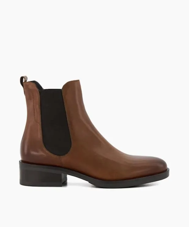Dune London Brown Boots Women BurnishedDetail Leather Chelsea Boots Brown