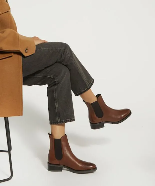Dune London Brown Boots Women BurnishedDetail Leather Chelsea Boots Brown