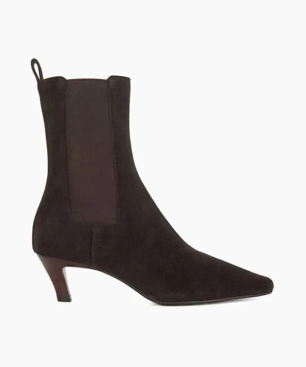 Dune London Brown Boots Women Chiselled Toe Kitten Heel Chelsea Ankle Boots Brown