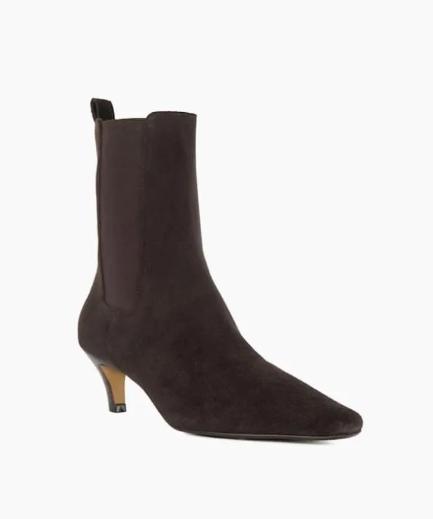 Dune London Brown Boots Women Chiselled Toe Kitten Heel Chelsea Ankle Boots Brown