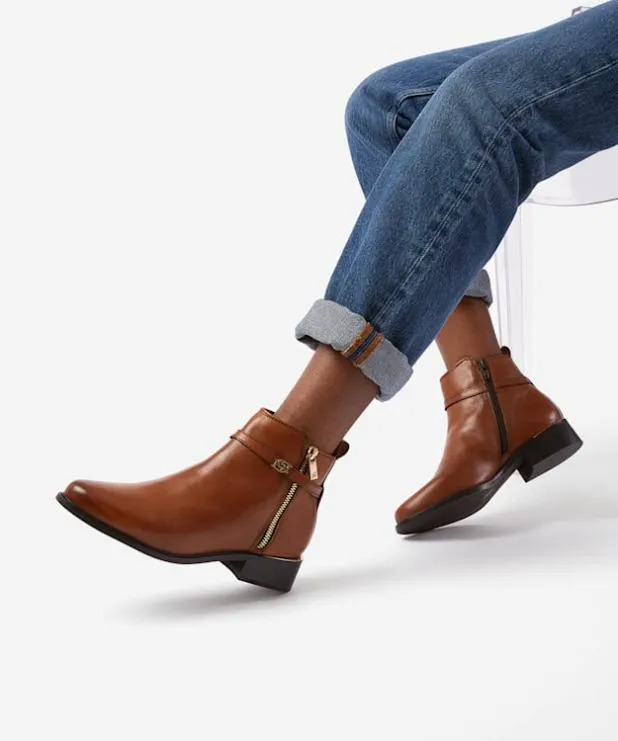 Dune London Brown Boots Women Wide Fit ZipDetail Ankle Boots Brown