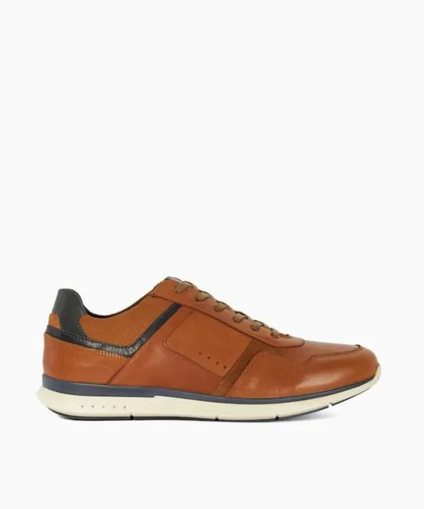 Dune London Brown Shoes Men Leather Lace Up Trainers Brown