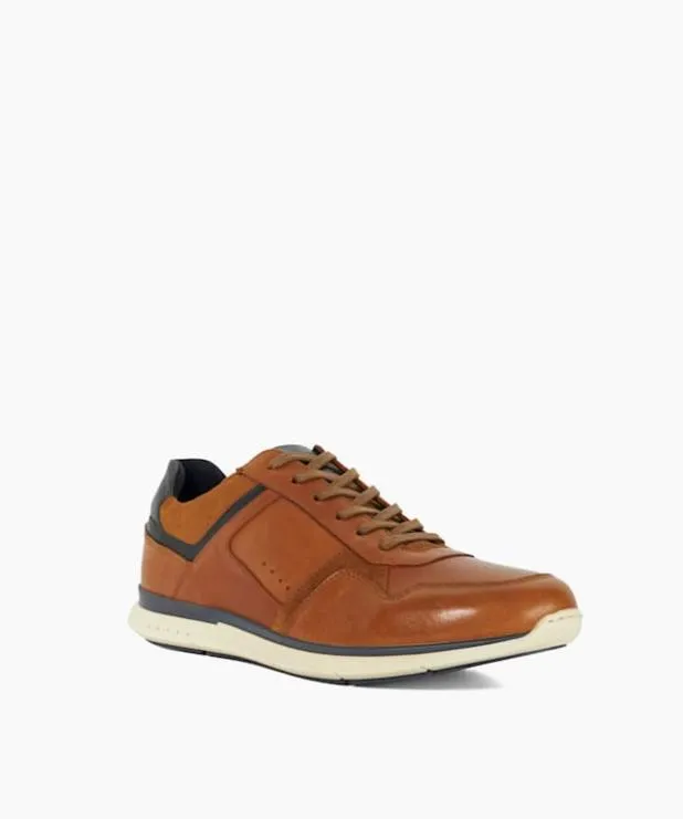 Dune London Brown Shoes Men Leather Lace Up Trainers Brown