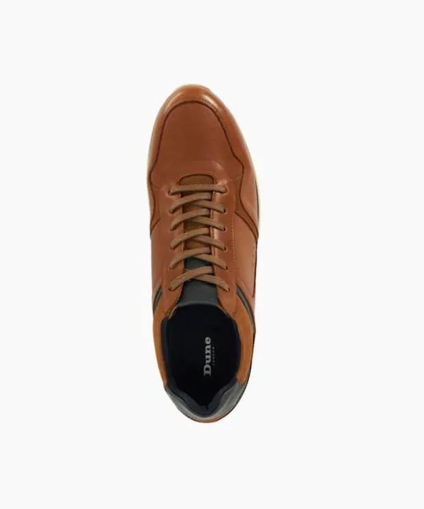 Dune London Brown Shoes Men Leather Lace Up Trainers Brown