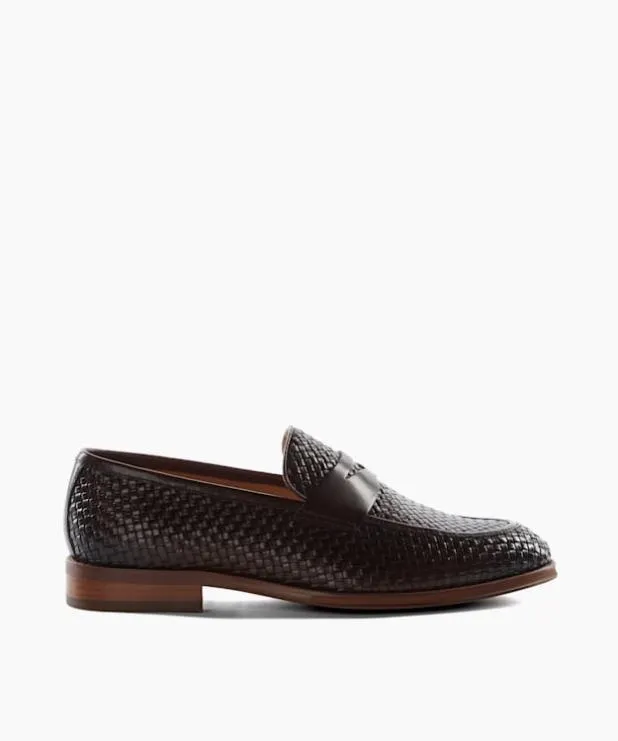 Dune London Brown Shoes Men Leather Woven Loafers Brown