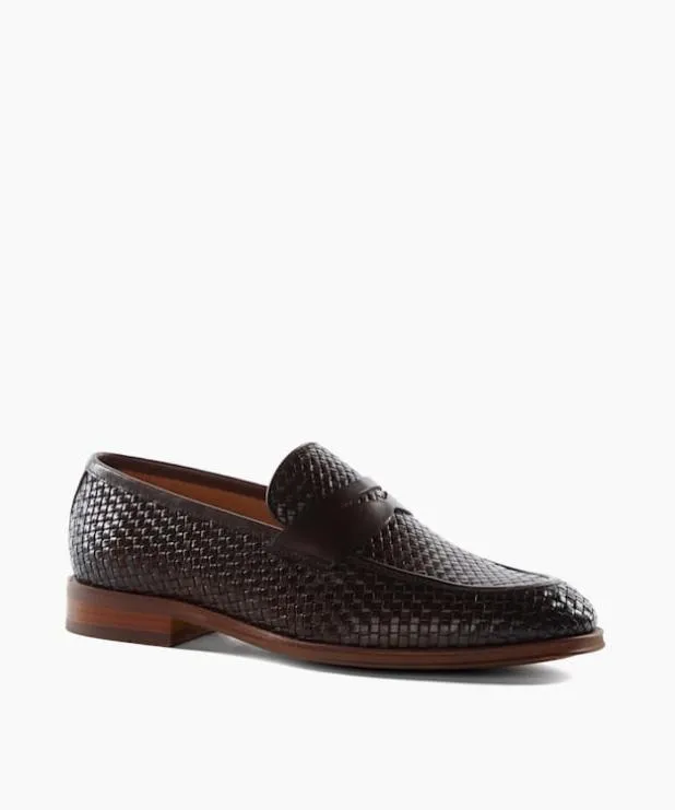 Dune London Brown Shoes Men Leather Woven Loafers Brown
