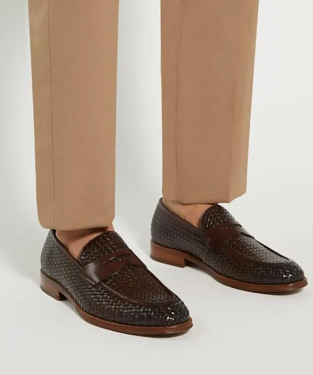 Dune London Brown Shoes Men Leather Woven Loafers Brown