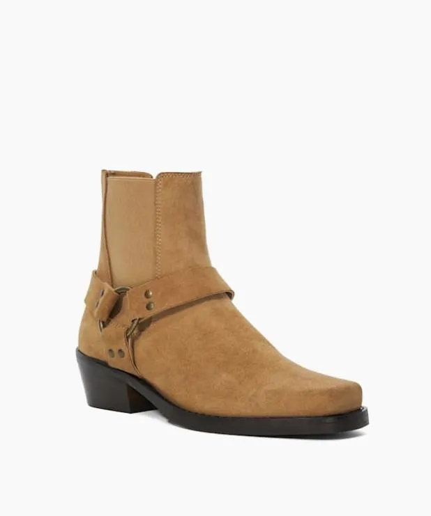Dune London Chelsea Boots Women Harness Suede Biker Boots Neutral