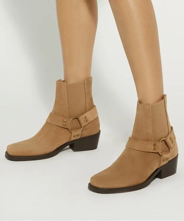 Dune London Chelsea Boots Women Harness Suede Biker Boots Neutral