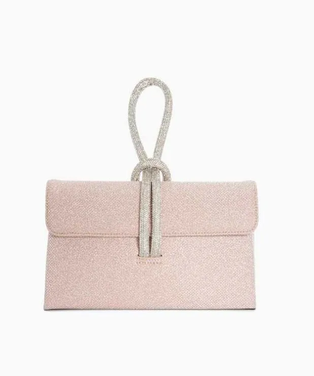Dune London Clutch Bags Women Diamante Loop Handle Grab Bag Metallic