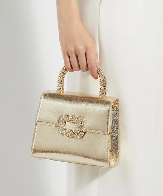 Dune London Crossbody Bags Women Brooch Detail Top Handle Bag Metallic