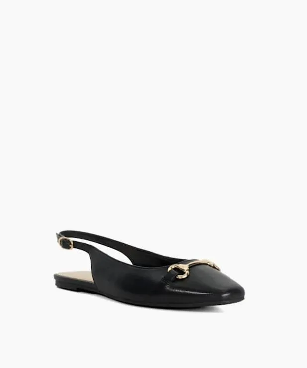 Dune London Flat Shoes Women Square Toe Slingback Ballet Flats Black