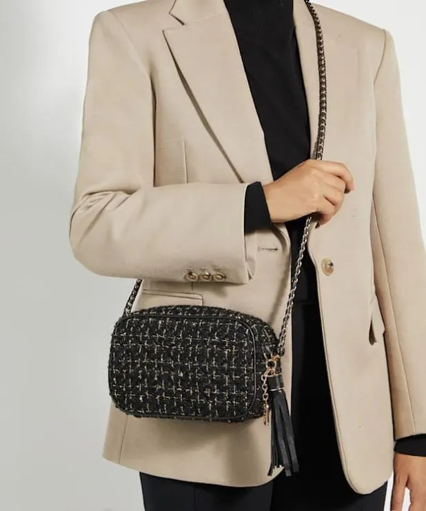 Dune London Handbags Women Leather Quilted Camera Bag Black Fabric