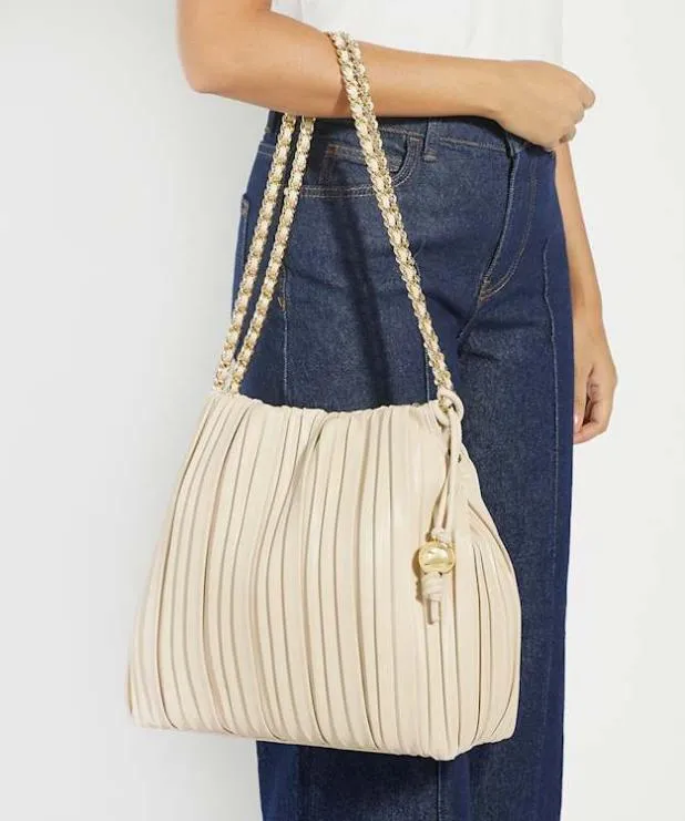 Dune London Handbags Women Pleated Chain Handle Bag White