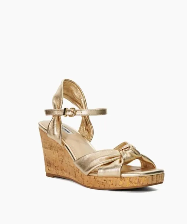 Dune London Heeled Sandals Women Leather Cork Wedge Metallic