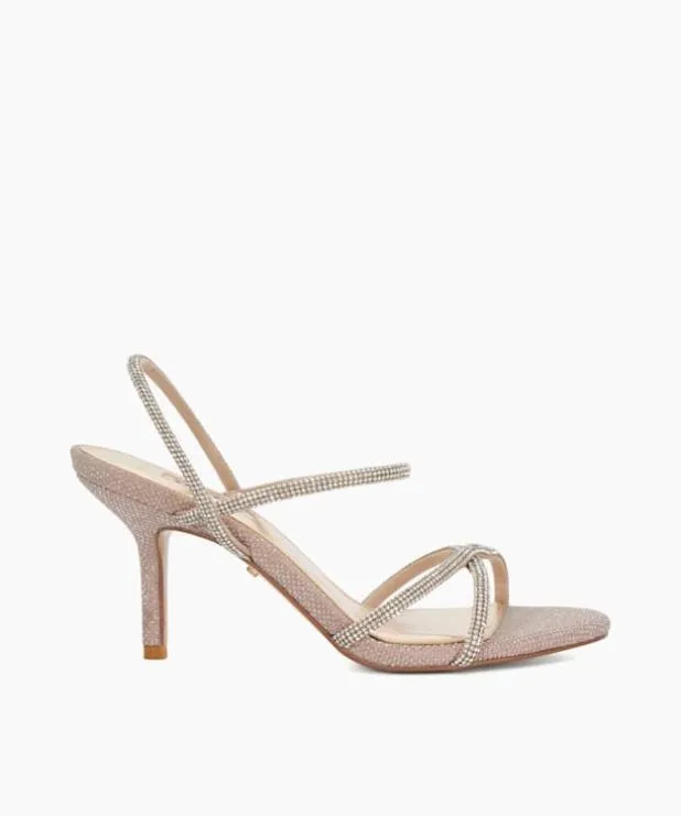 Dune London Heeled Sandals Women Wide Fit Diamante Open Toe Heels Metallic