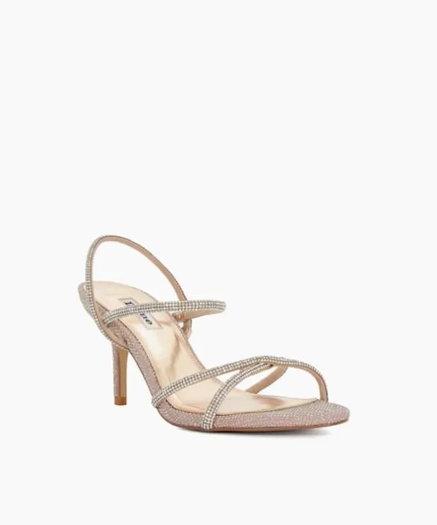 Dune London Heeled Sandals Women Wide Fit Diamante Open Toe Heels Metallic