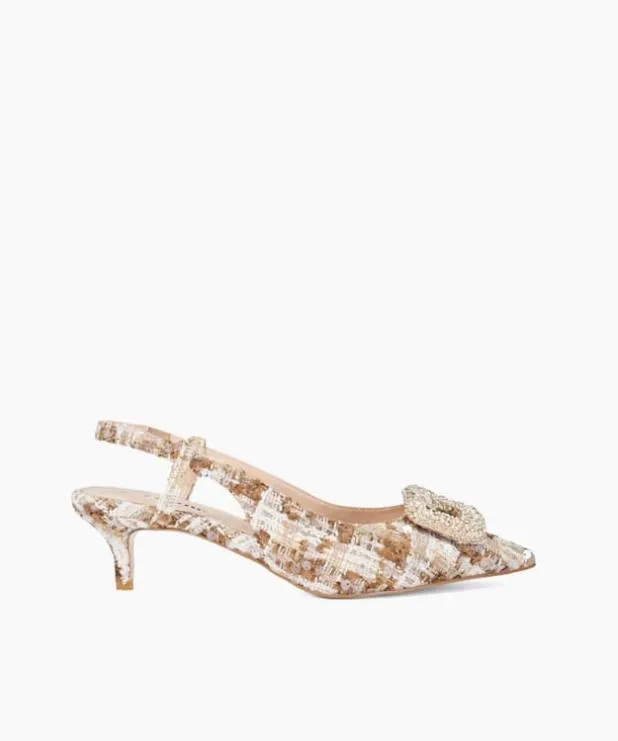 Dune London Heels Women Boucle Brooch Detail Kitten Heel Slingback Neutral